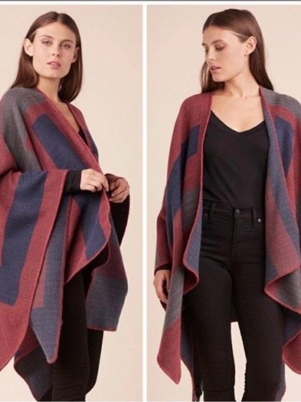 BB Dakota Plaid Cozy Poncho Blanket Cape Wrap